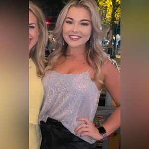 Endless Rose Sparkling Silver Tank Top